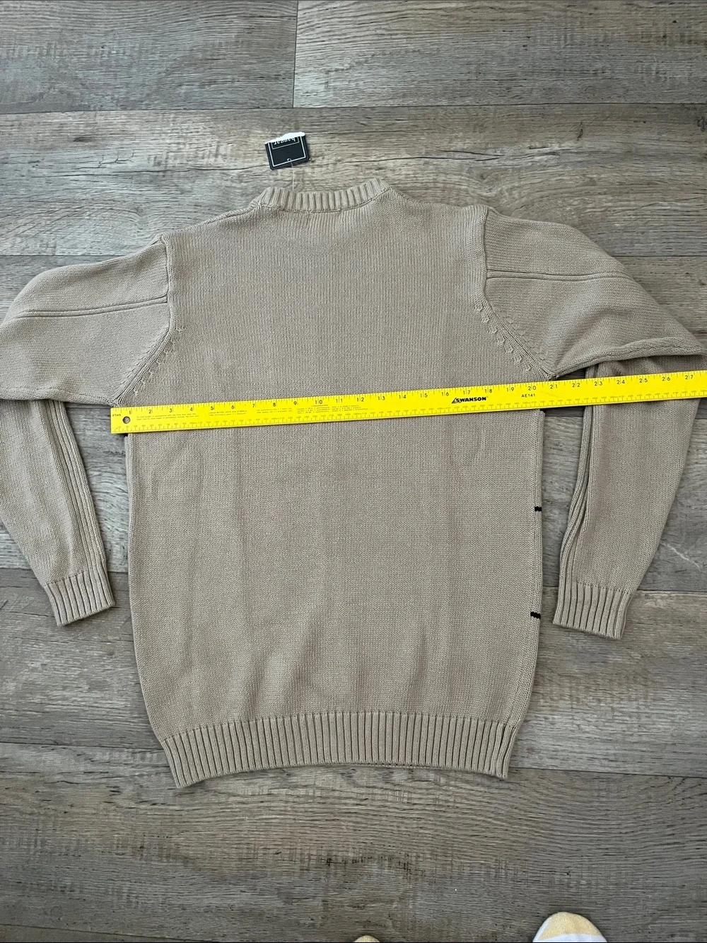Vintage Haggar Beige Crewneck Cable-Knit Windowpane Sweater 100% Cotton Size M